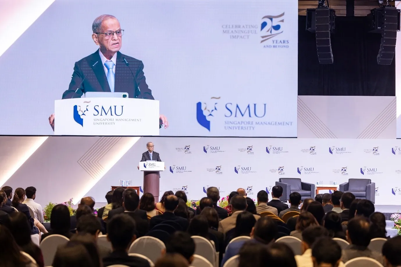Narayana Murthy shares leadership lessons at SMU Visionary Series as SMU launches 2026 Singapore-India Hackathon